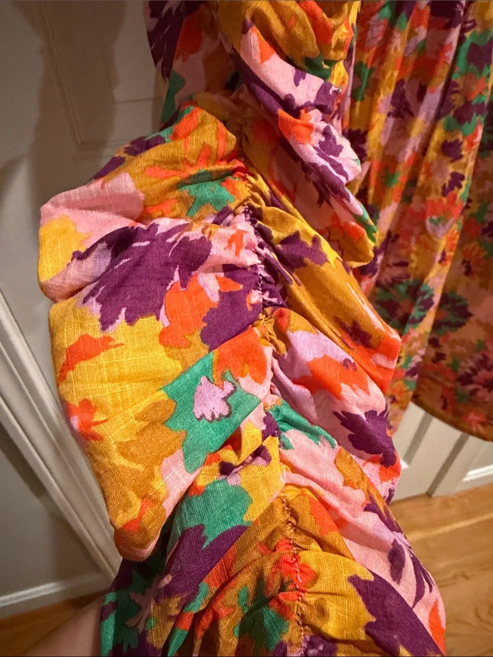 Zimmermann Orange Pink Floral Ruffle-Sleeve Mini Dress